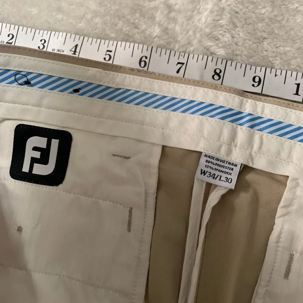 Footjoy FJ Mens Beige Chino Straight Golf Pants Size 34x30‎ Pants Stretch